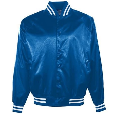 Augusta Medical Systems Llc Augusta 3610A Satin Baseball Jacket-Striped Trim; Royal & White - Medium 3610A_Royal/ White_M